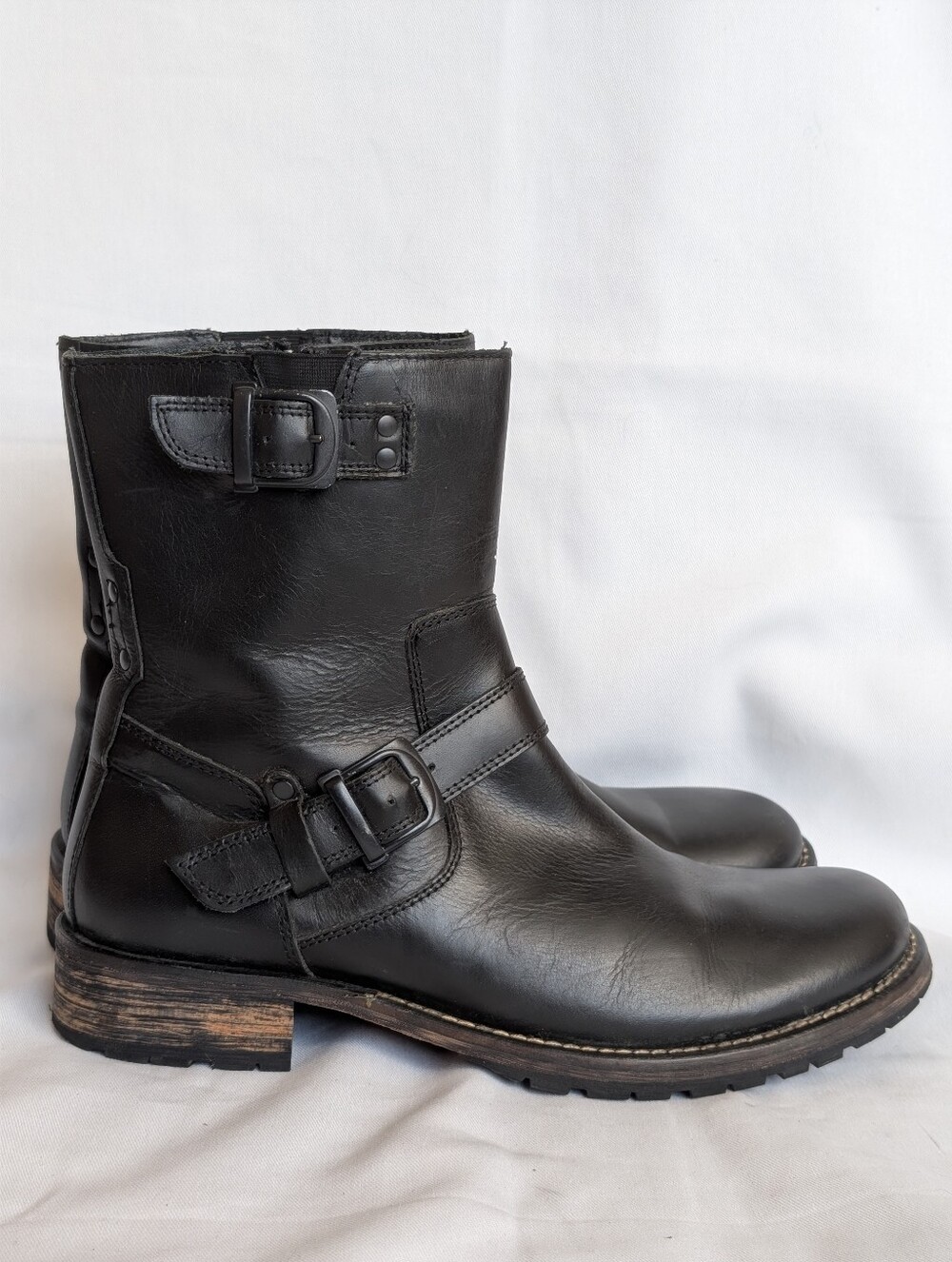 Red Tape Salisbury Black Leather Biker Work Boots Mens 10 Side Zip Buckle
